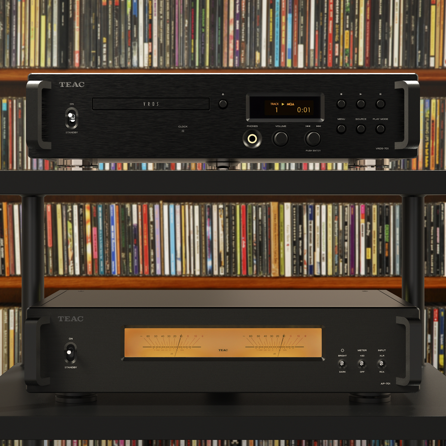 TEAC VRDS 701 in Rack in front of CD Collection 2000x2000
